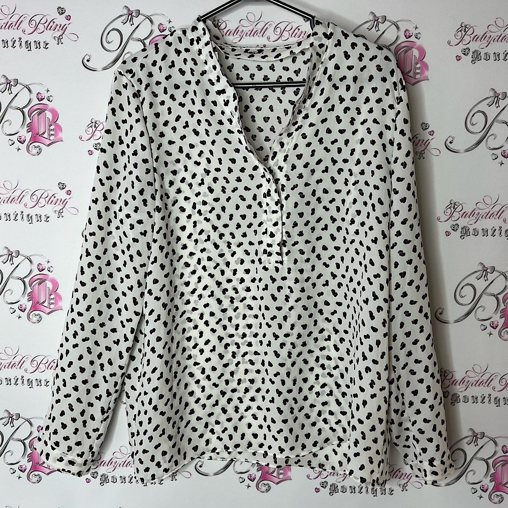 Marc Cain Black White Long Sleeve Buttoned Blouse leopard animal print dotted